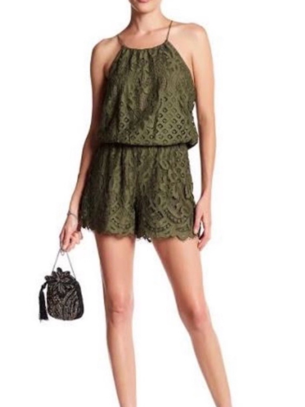 Jessica Simpson Aysha Lace Romper // Green // Medium